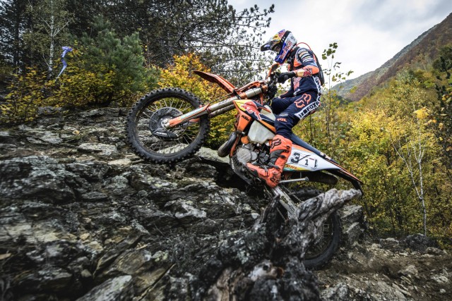 Competitor performs during the second day of racing at Red Bull Romaniacs in Sibiu, Romania on October 29, 2020