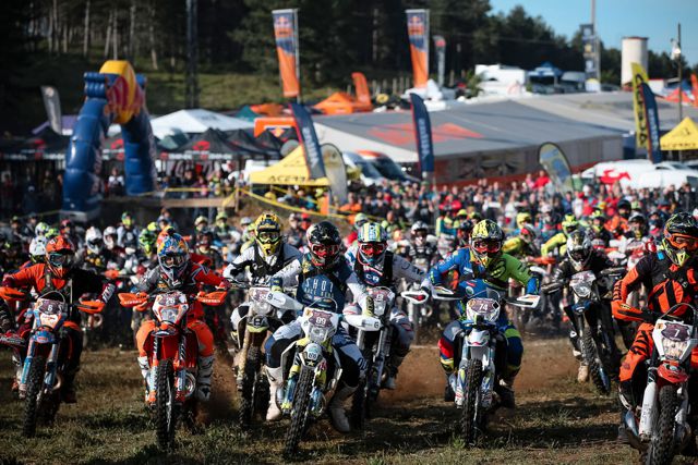Competitors take the start at the fourth stop of the World Enduro Super Series in Aguilar de Campoo, Spain on June 22, 2019.