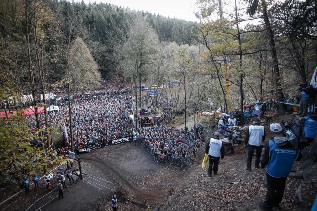 Spectators seen at the eighth stop of the World Enduro Super Series at Griessbach, Germany on November 2, 2019.