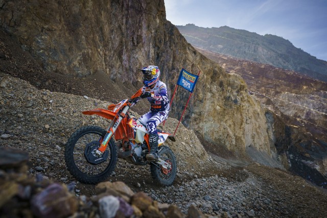 Manuel Lettenbichler races during the Red Bull Erzbergrodeo 2022 in Eisenerz, Austria on June 18, 2022