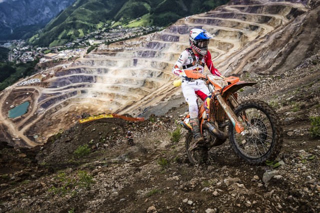 Participant performs during the Red Bull Erzbergrodeo 2023 in Eisenerz, Austria on June 11, 2023